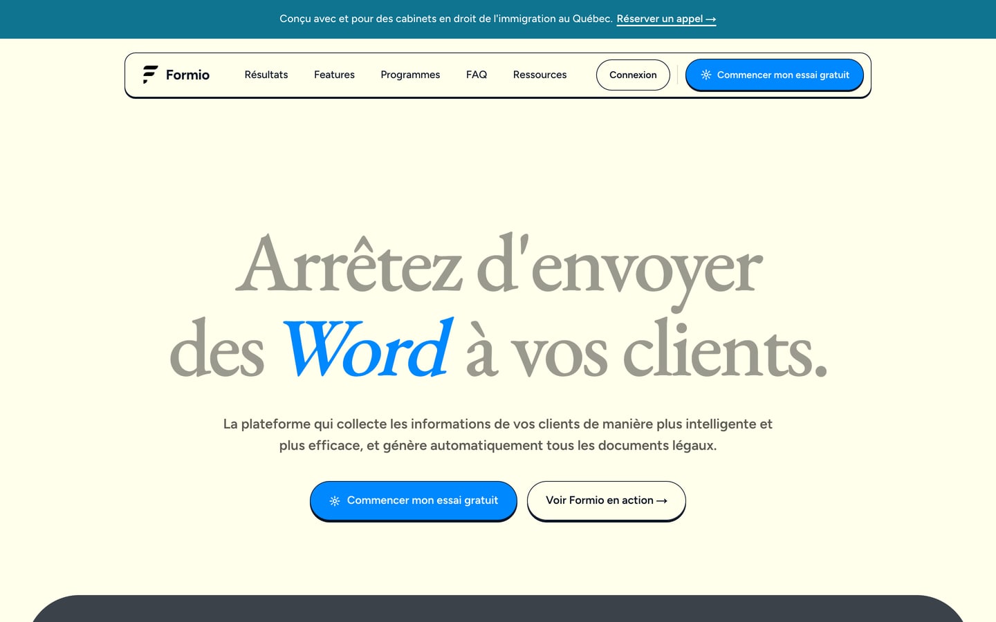 Aperçu du site Formio